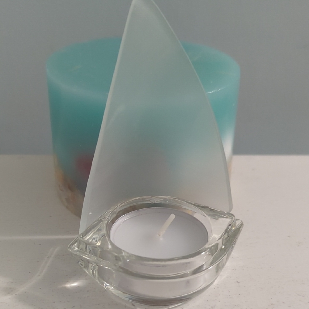 Kate Aspen Elegant Frosted Glass Sailboat Candle Holder NWT